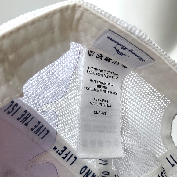 TOMMY BAHAMA CAP HAT, FRONT SALMON WITH WHITE MESH, DRINK RECIPE, LOGO ON NAVY - Picture 7 of 7